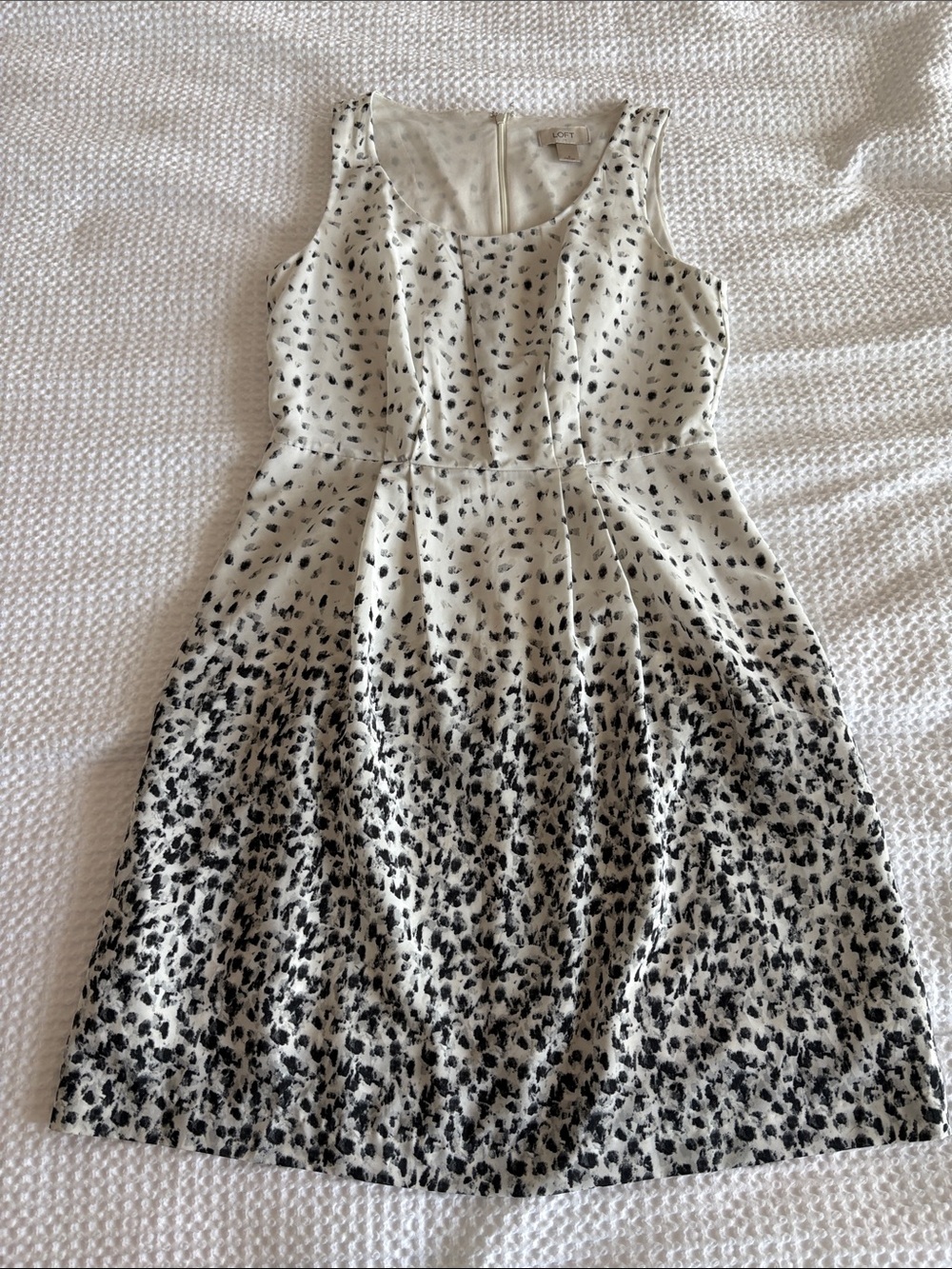 Sleeveless White & Black Printed Fit-and-Flare Dress